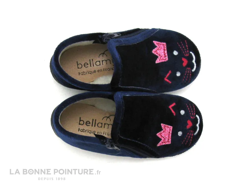 Achat chaussures Bellamy Bébé Chausson Toile, vente Bellamy KEL Chat couronne marine - Pantoufle BEBE fille