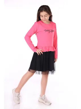 Black - Pink - Fuchsia - Girls` Dress