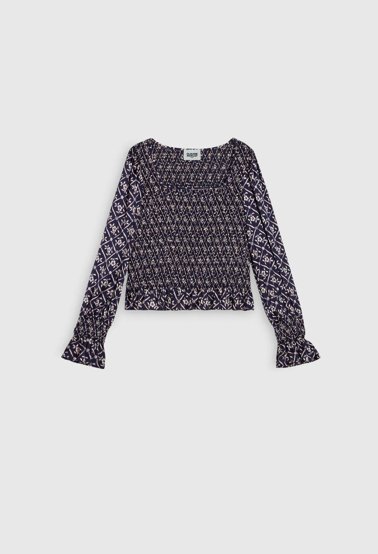 Blouse bleue imprimée à encolure carré | Claudie FR