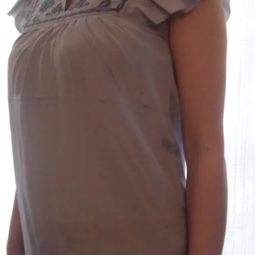 Blouse en coton et soie brode couleur gris perle