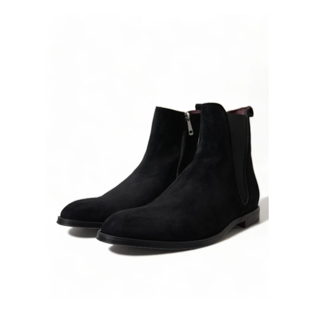 Bottes en Daim Noir Mi-Mollet