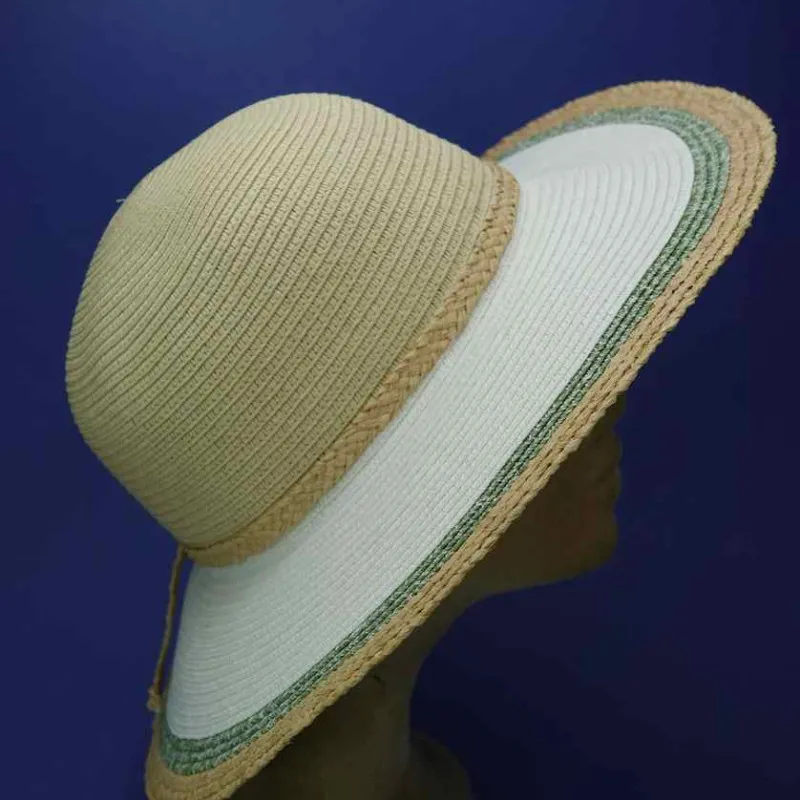 Capeline bicolore verte fibres végétales raphia | Chapeau été femme