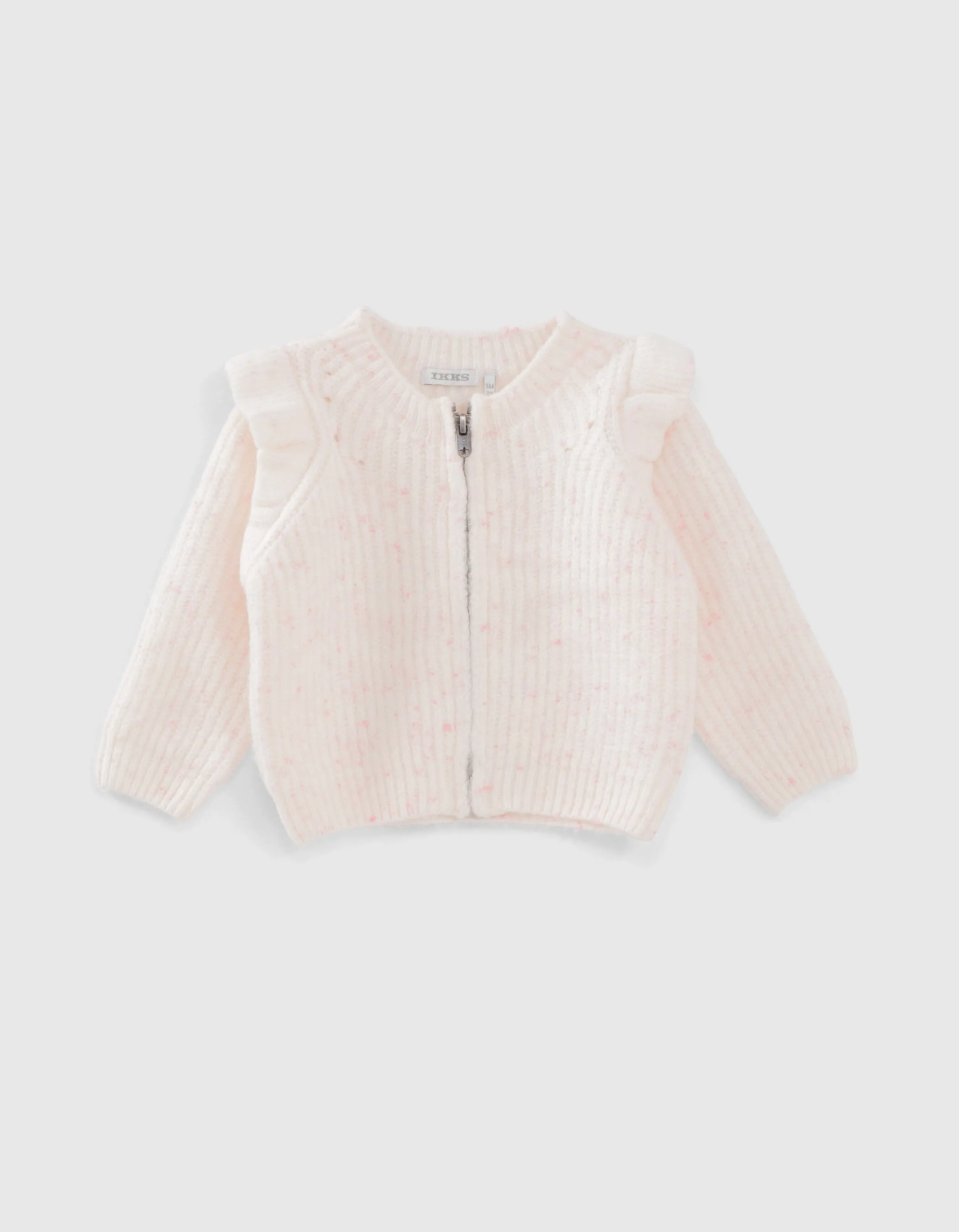 Cardigan blanc tricot doupions roses zippé bébé fille