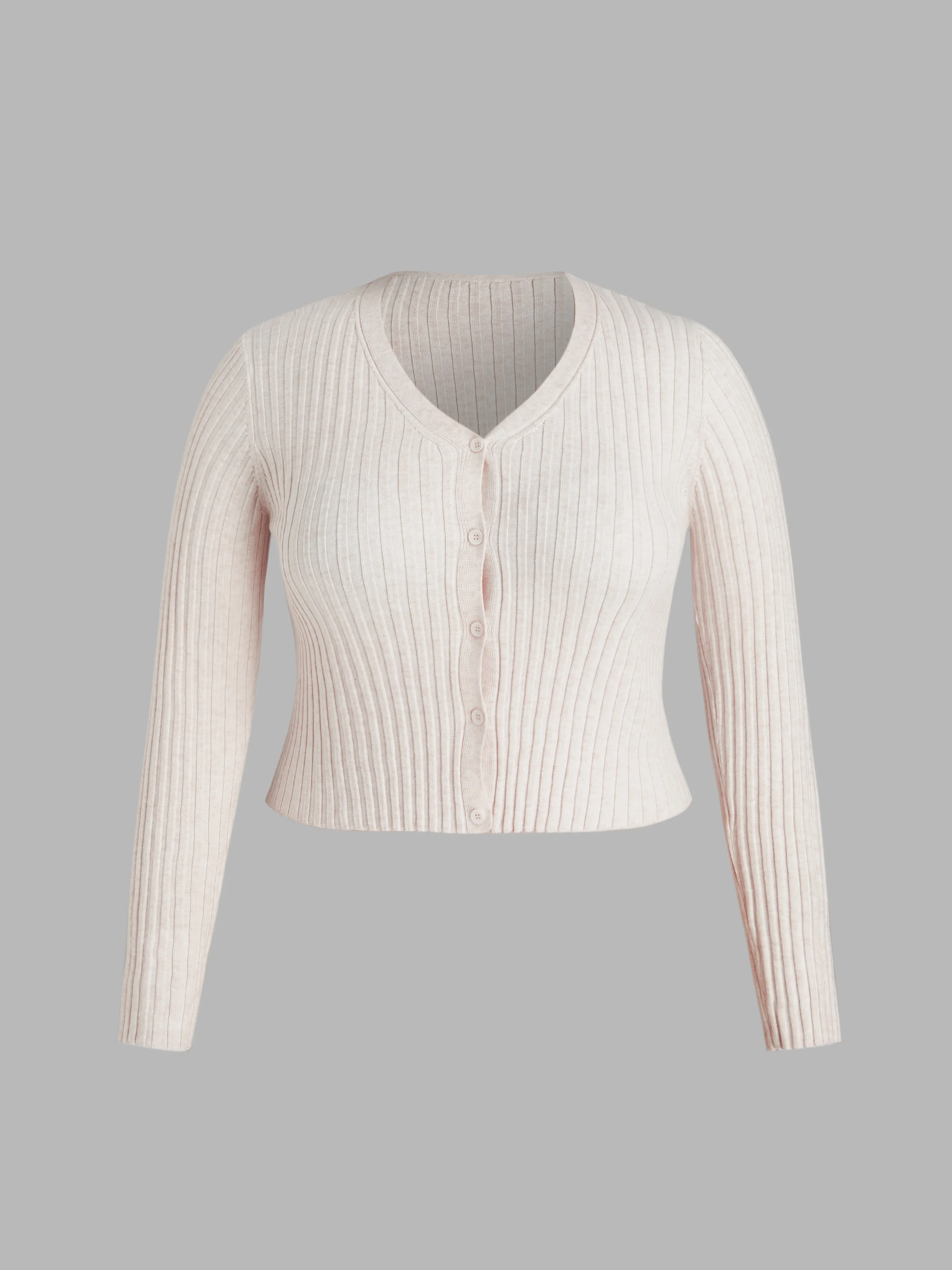 Cardigan Crop Bouton Uni Col V en Laine Mélangée Curve & Plus