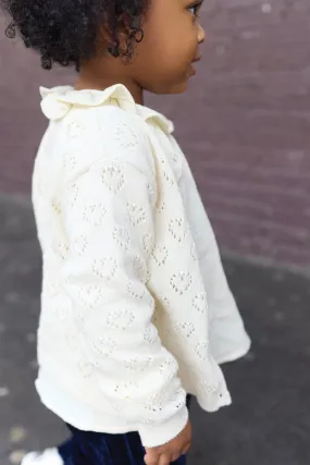 Cardigan - de naissance beige Bébé à coeurs ajouré en maille