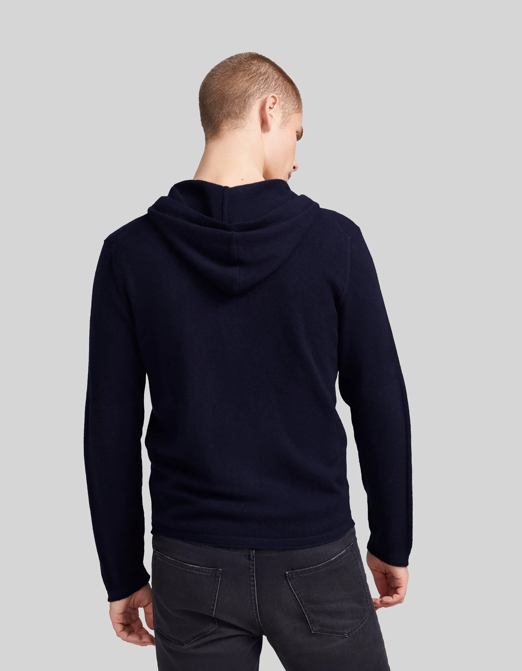 Cardigan marine zippé à capuche 100% cachemire Homme