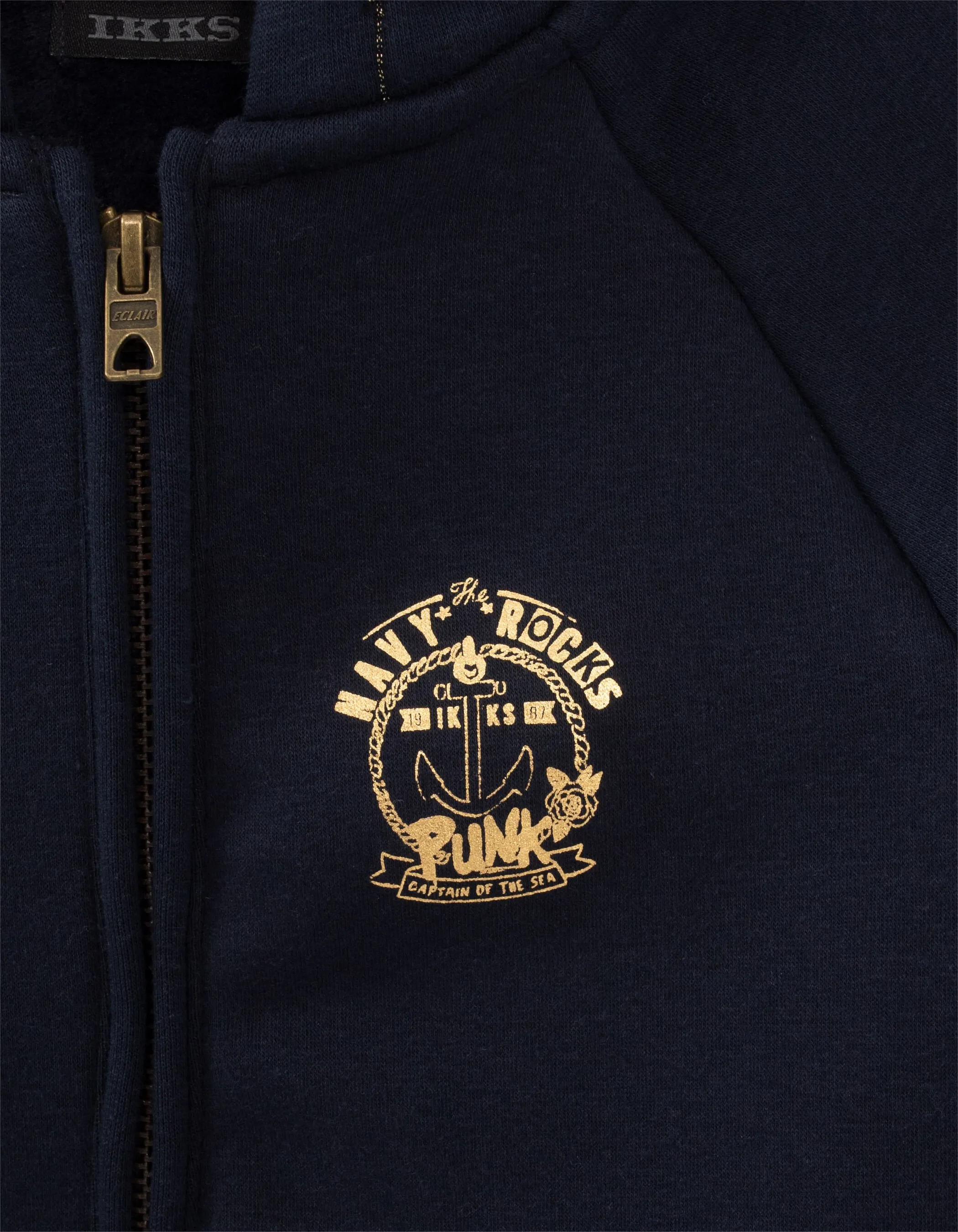 Cardigan navy foncé capuche et rayures dorées fille