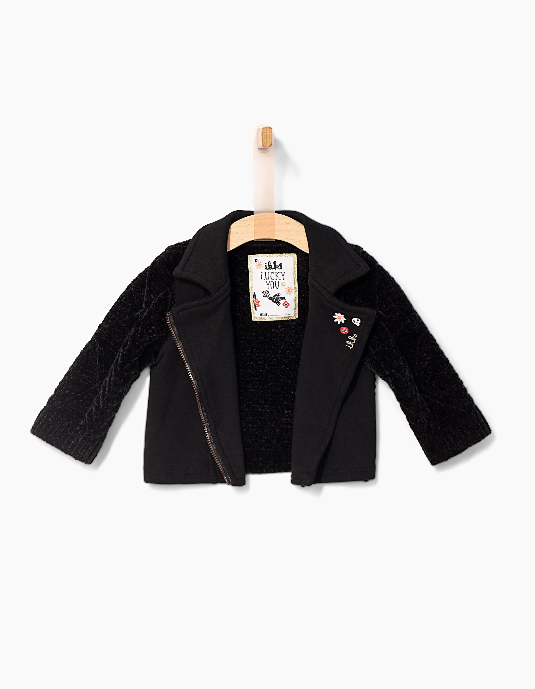 Cardigan noir bi-matière esprit motard bébé fille