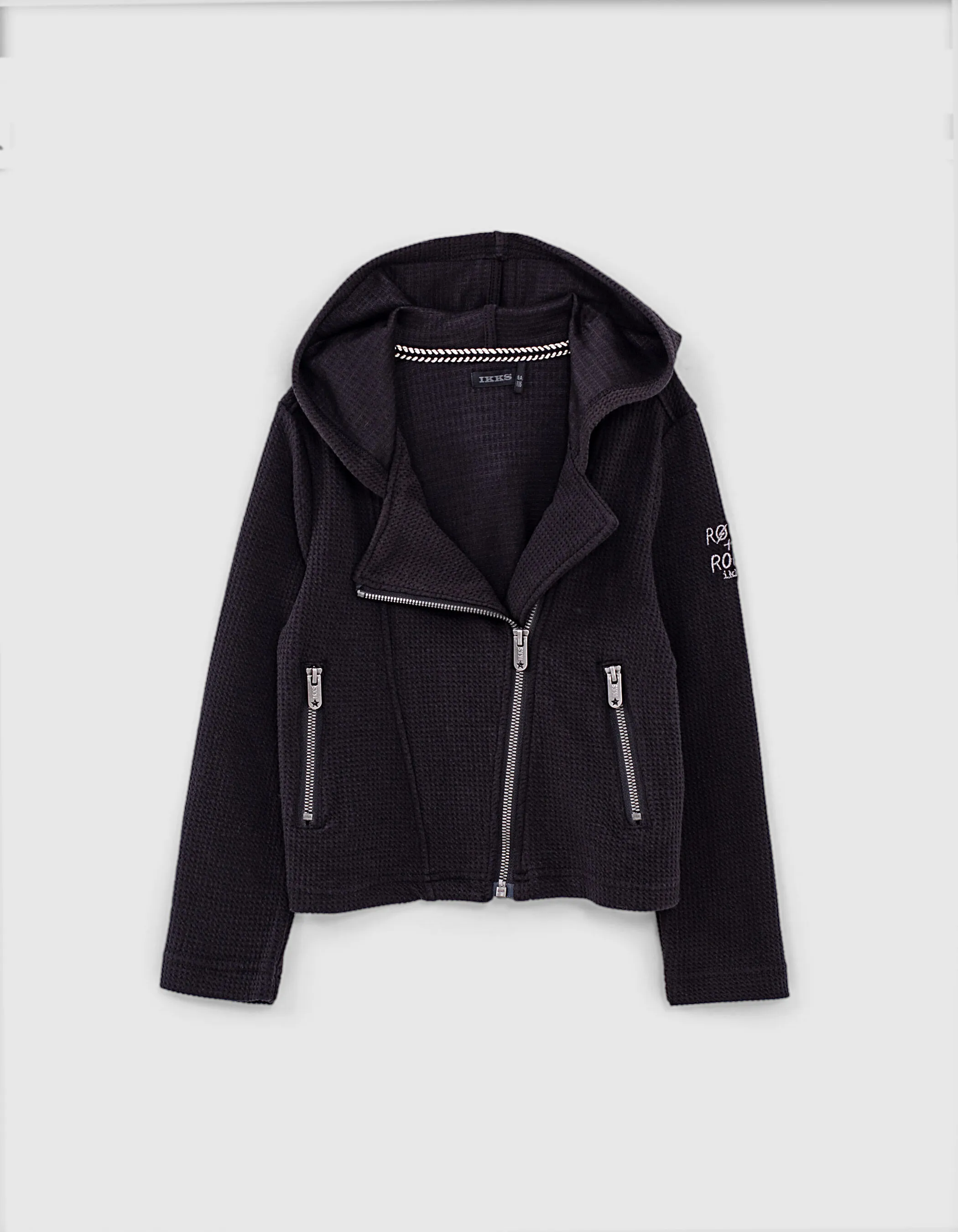 Cardigan noir maille nid d'abeille esprit motard fille 