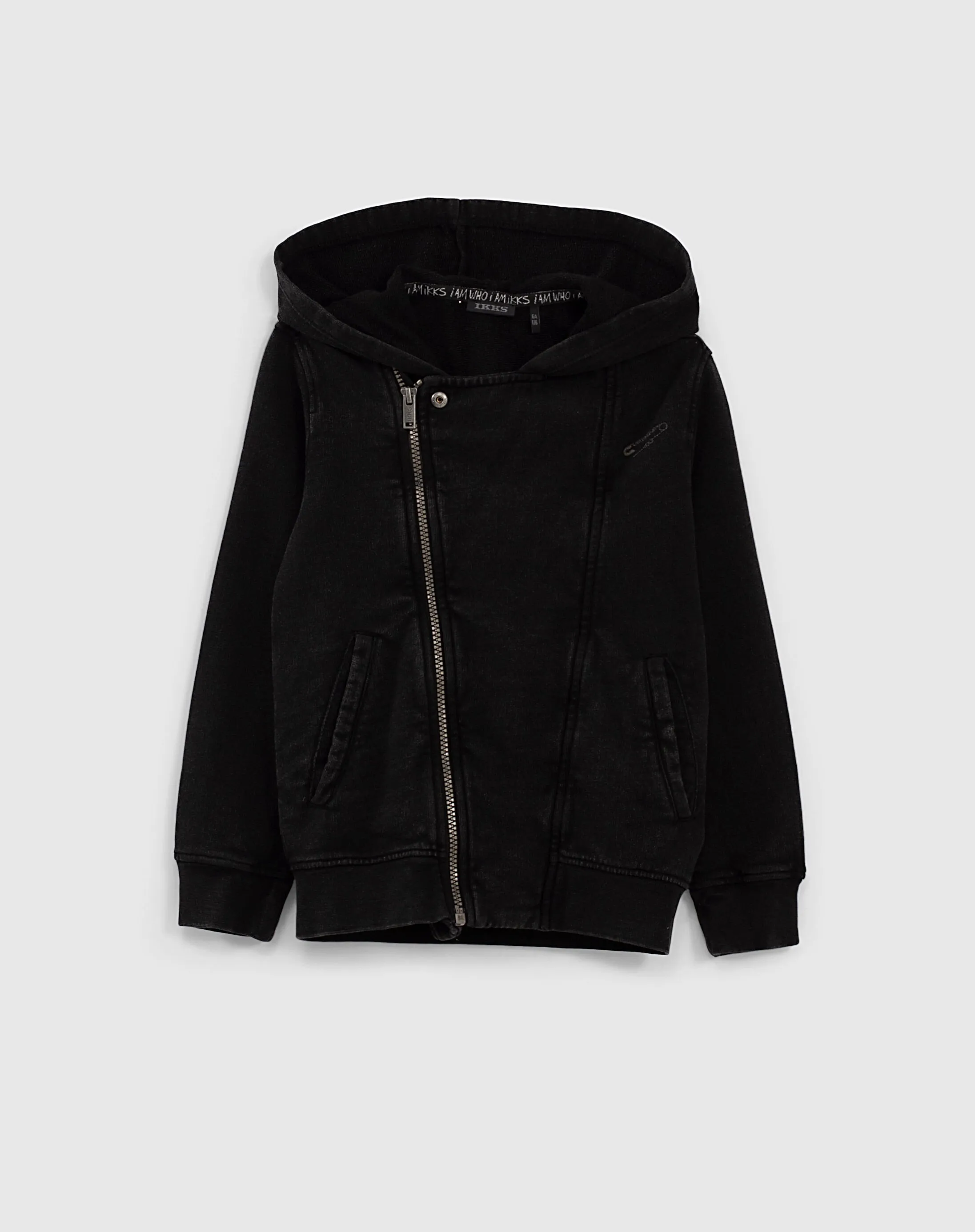 Cardigan noir molleton esprit motard garçon 