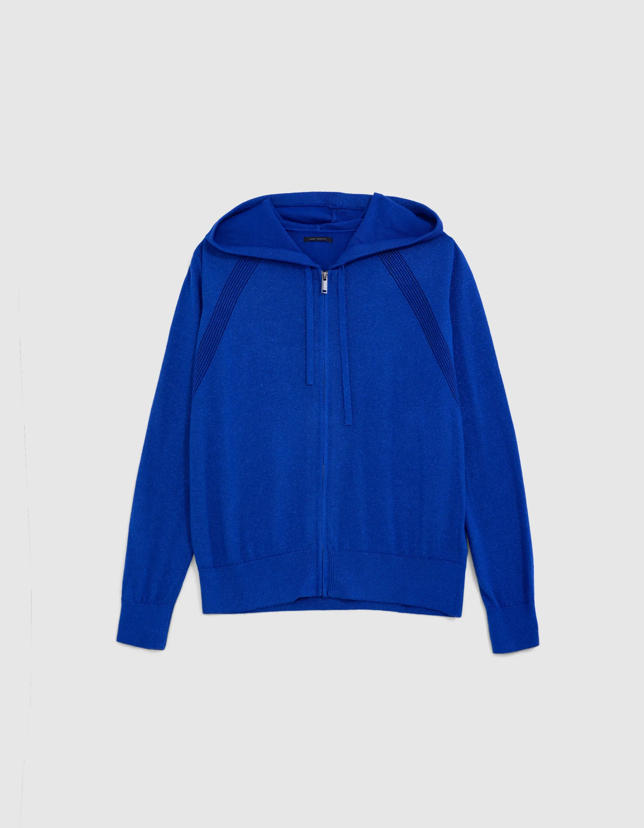 Cardigan zippé bleu roi tricot étoile ajourée dos Femme