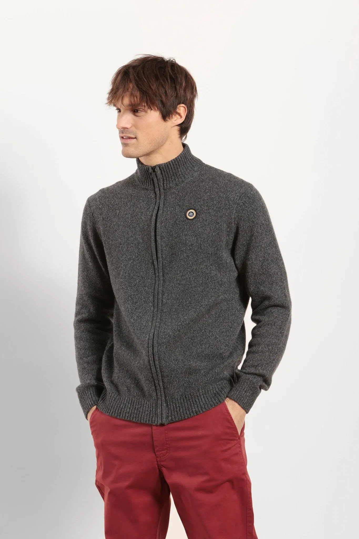 Cardigan zippé avec laine moulinée