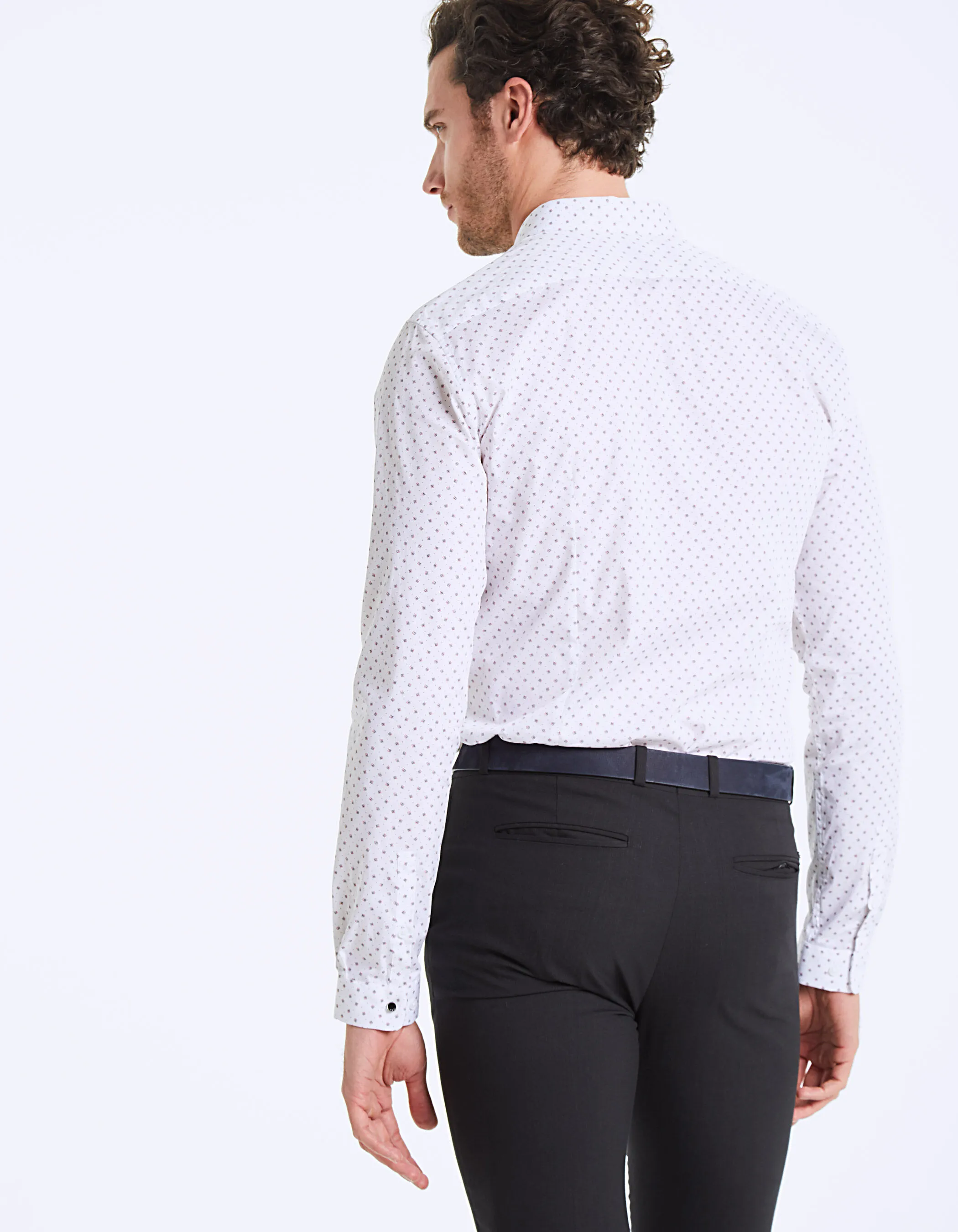 Chemise slim blanc cassé mini bicolore Homme