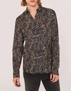 Chemise SLIM noire imprimé fleurs jaunes Homme