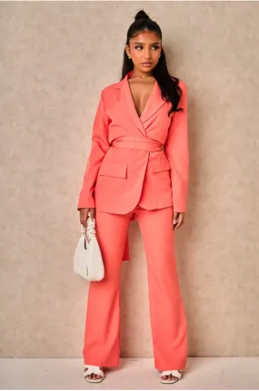 Ensemble 2 pièces blazer + pantalon tailleur orange (Rose)
