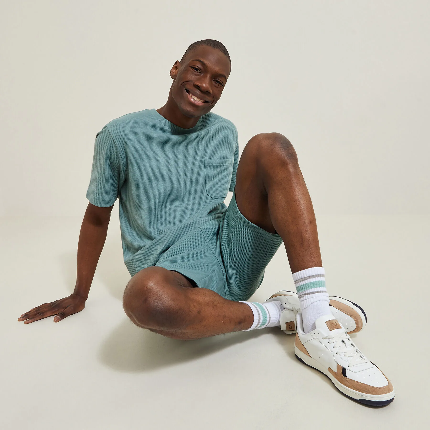 Ensemble t-shirt et bermuda gaufré - Vert | Jules