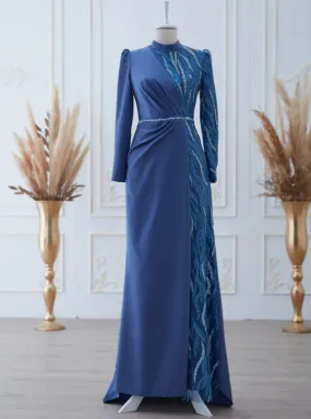 Indigo - Crew neck - Modest Evening Dress