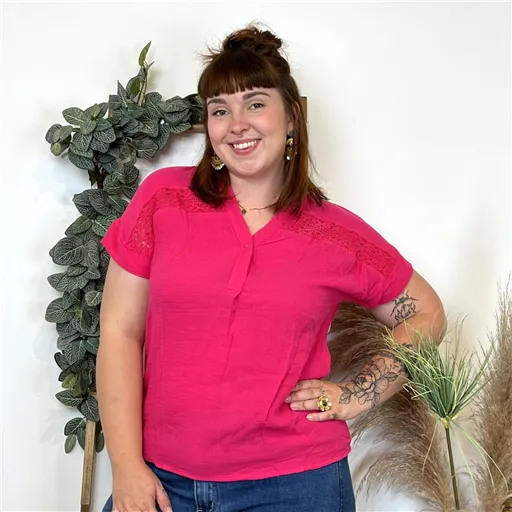 L548- Blouse coton Christy (T44-T52) (fuchsia) - Bleu Clair