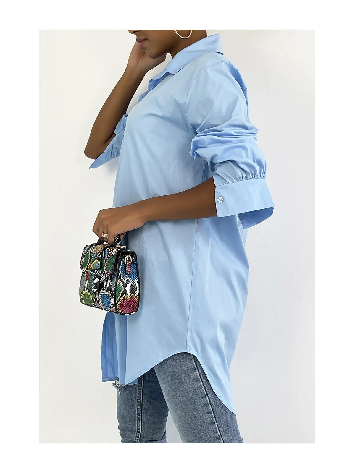 Longue chemise turquoise très tendance en coton