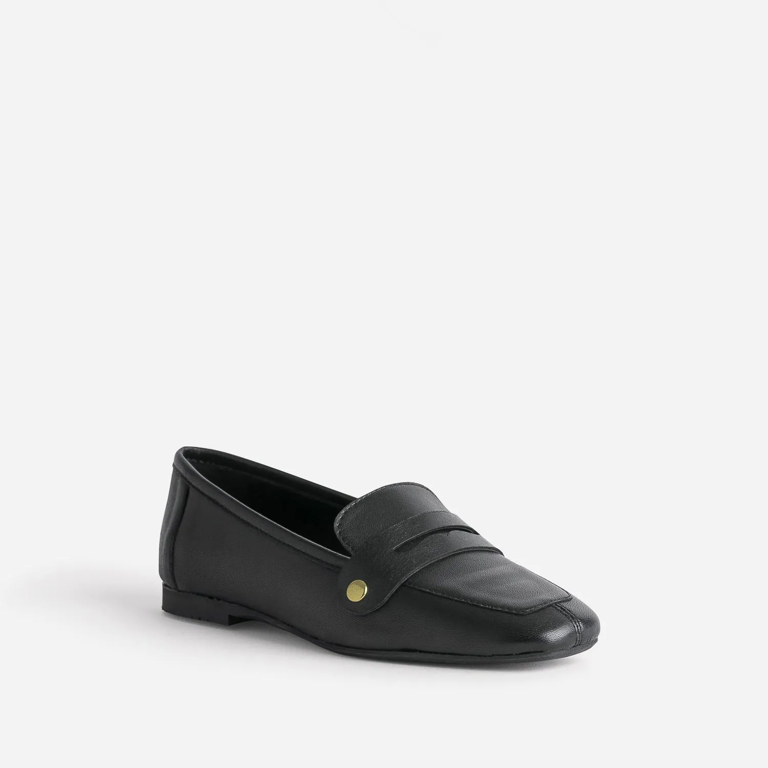 Mocassin noir en cuir rivets dorés - Mocassins / Slippers Femme | ERAM