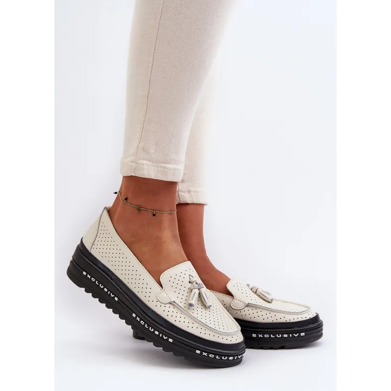 Mocassins En Cuir Pour Femme Sur Plateforme Beige Assetnima