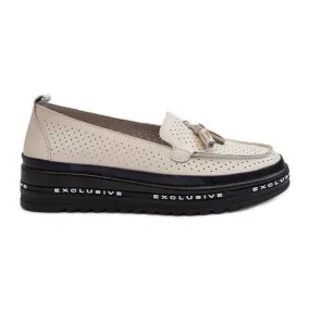 Mocassins En Cuir Pour Femme Sur Plateforme Beige Assetnima