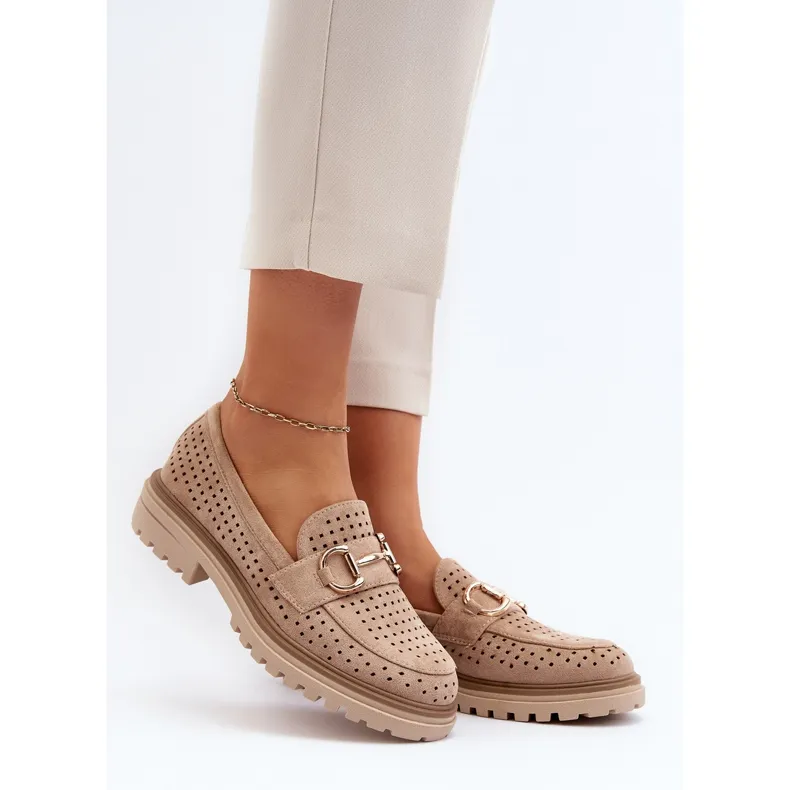 Mocassins Femme Ajourés Avec Décoration, Beige Talesse