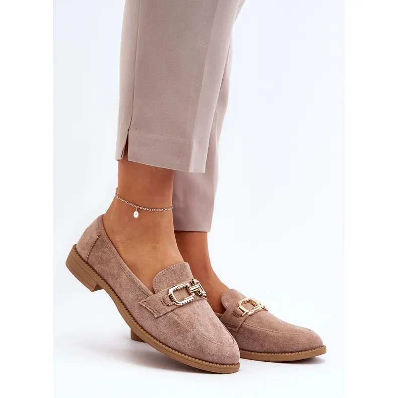 Mocassins Femme en Daim à Talon Plat, Misal Beige Foncé