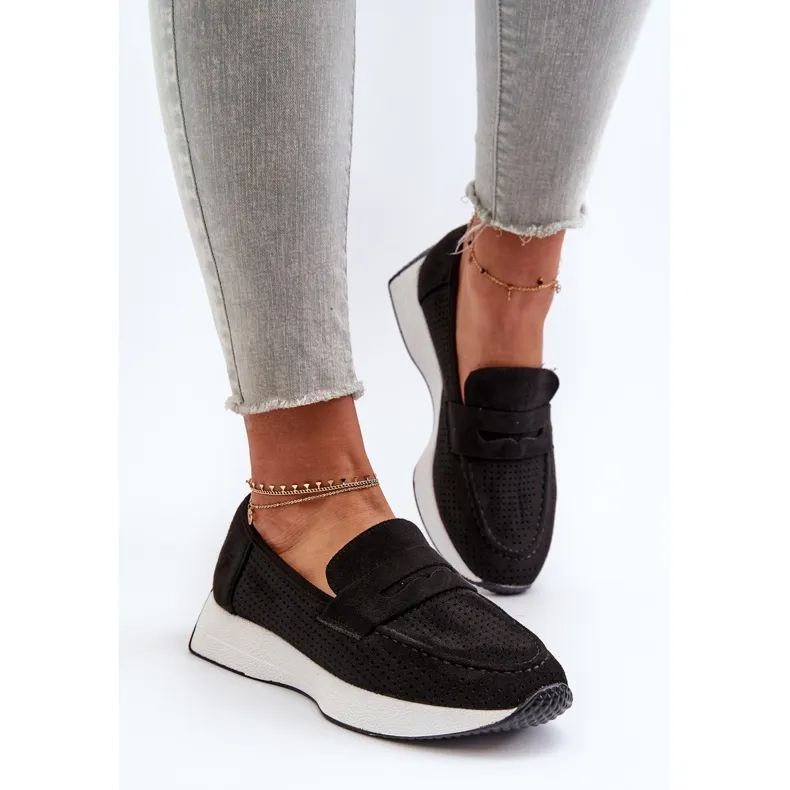 Mocassins Femme Sur La Plateforme Eco Daim Noir Inesqua le noir