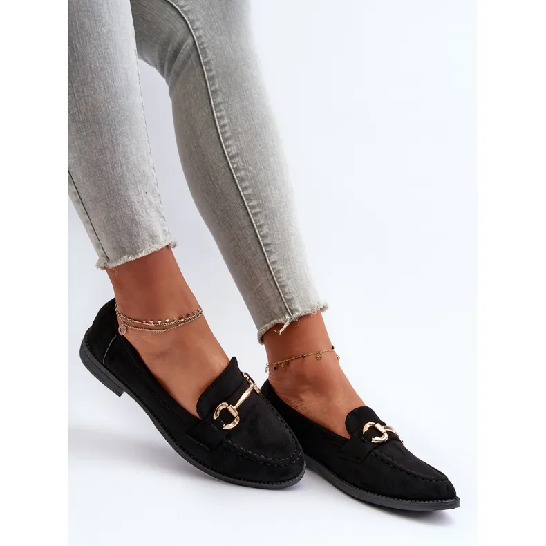 Mocassins femme à talon plat avec décoration, noir aviole le noir
