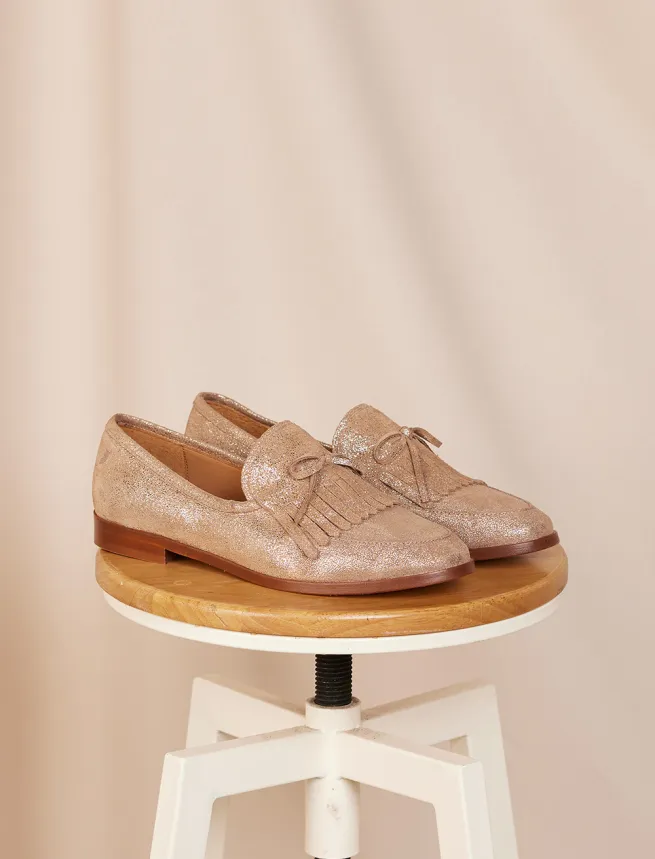 Mocassins pour Femme en Cuir Doré Veau Velours - Modèle Aimée