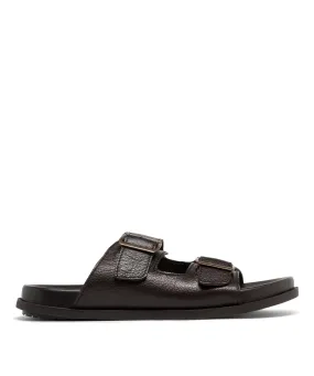 mules homme avec larges brides en cuir et a boucle - taneo marron standard sandales et nu-pieds