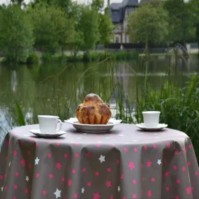 Nappe enduite Etoiles Taupe Rose - Rectangle 160x200cm Fleur de Soleil 