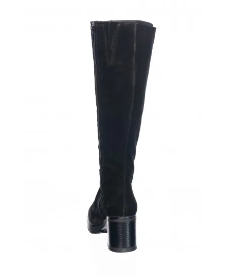 Nouvelle découpe de botte femme daim noir à talon carré OSMOSE Shoes