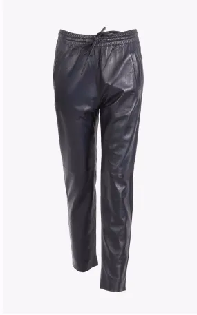Pantalon jogpant cuir Navy blue Oakwood - La Canadienne - Pantalons / shorts Cuir Bleu Marine