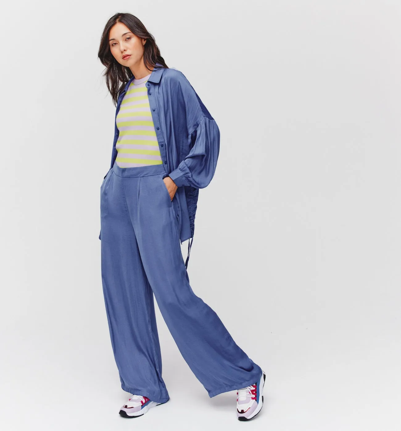 Pantalon soyeux uni Femme - Bleu