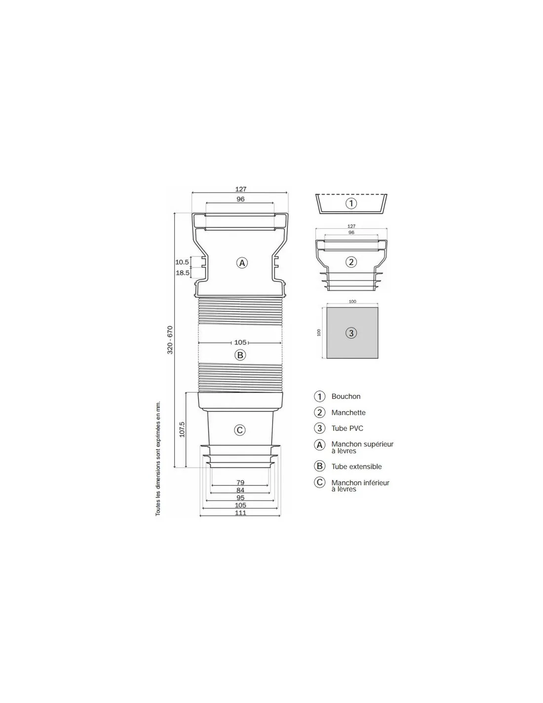 Pipe souple extensible pour bati-support WC suspendu - CETA Multibati