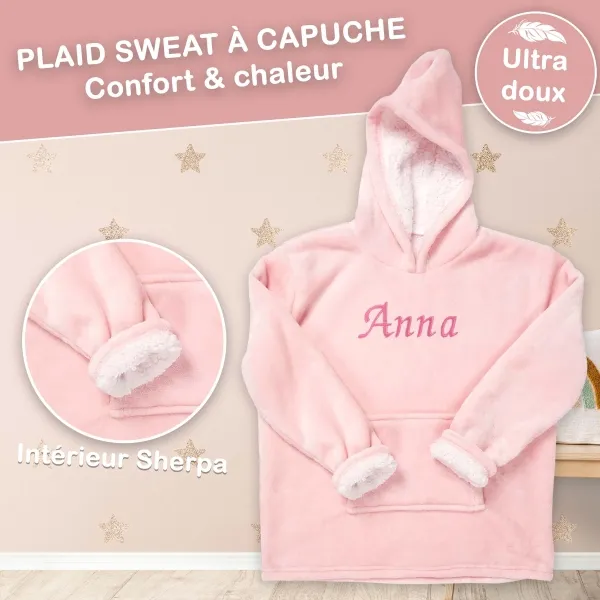 Plaid sweat à capuche rose enfant