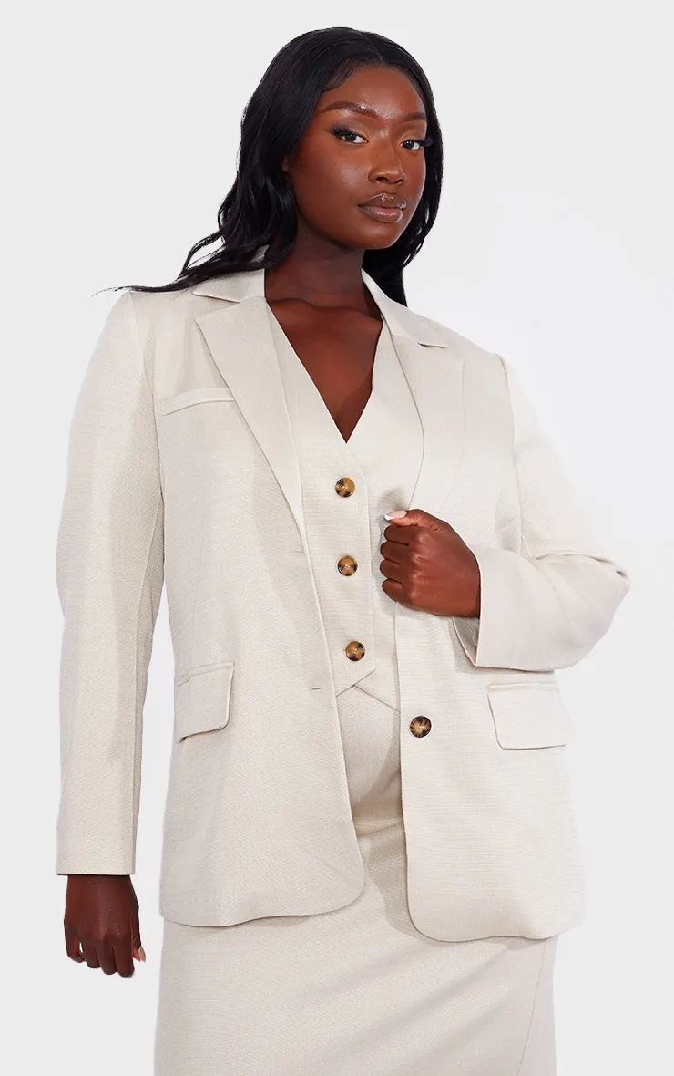 Plus Blazer effet lin gris pierre oversize