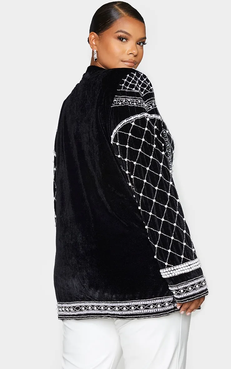 Plus Blazer oversize noir tissé à ornements