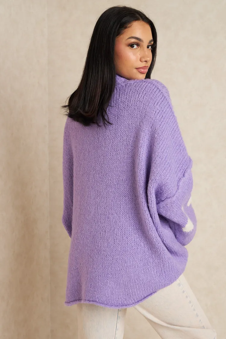 Pull violet à coeur