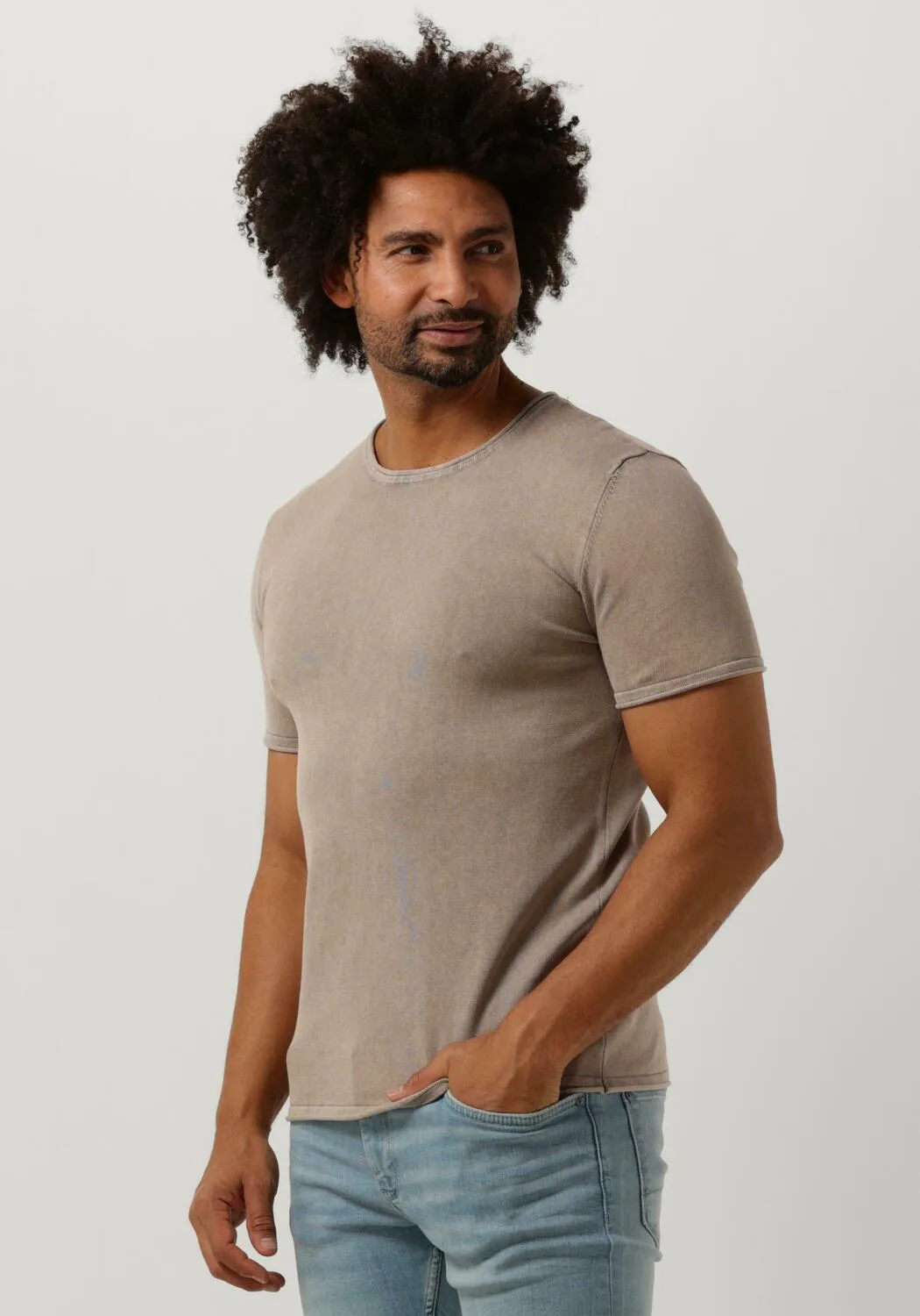 purewhite t-shirt flat knitted shirt shortsleeve with small logo on chest sable