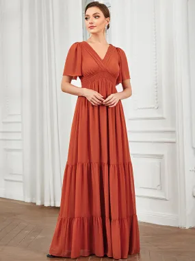 Robe de demoiselle d'honneur Manches courtes col en V Vintage Prairie