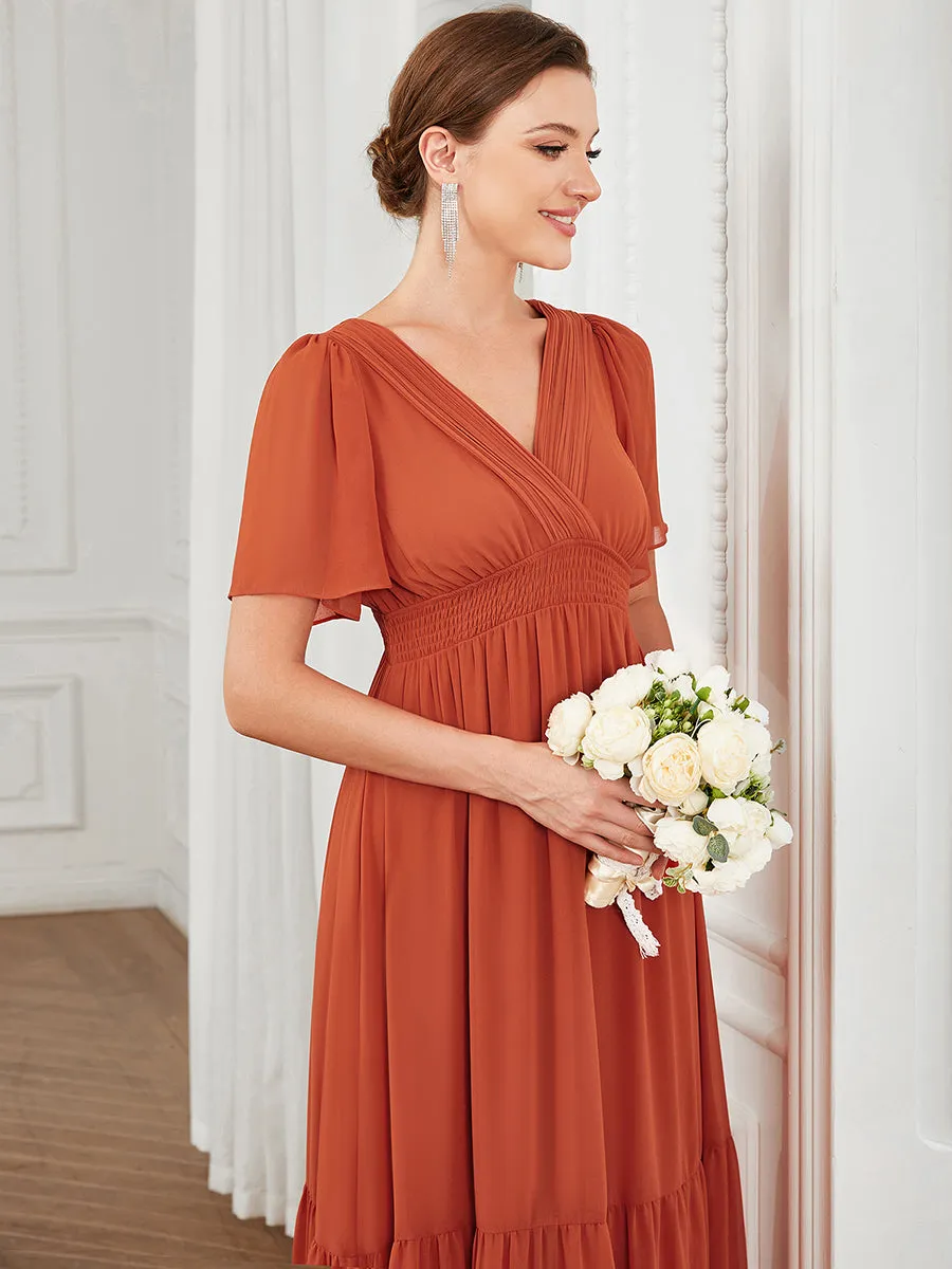 Robe de demoiselle d'honneur Manches courtes col en V Vintage Prairie