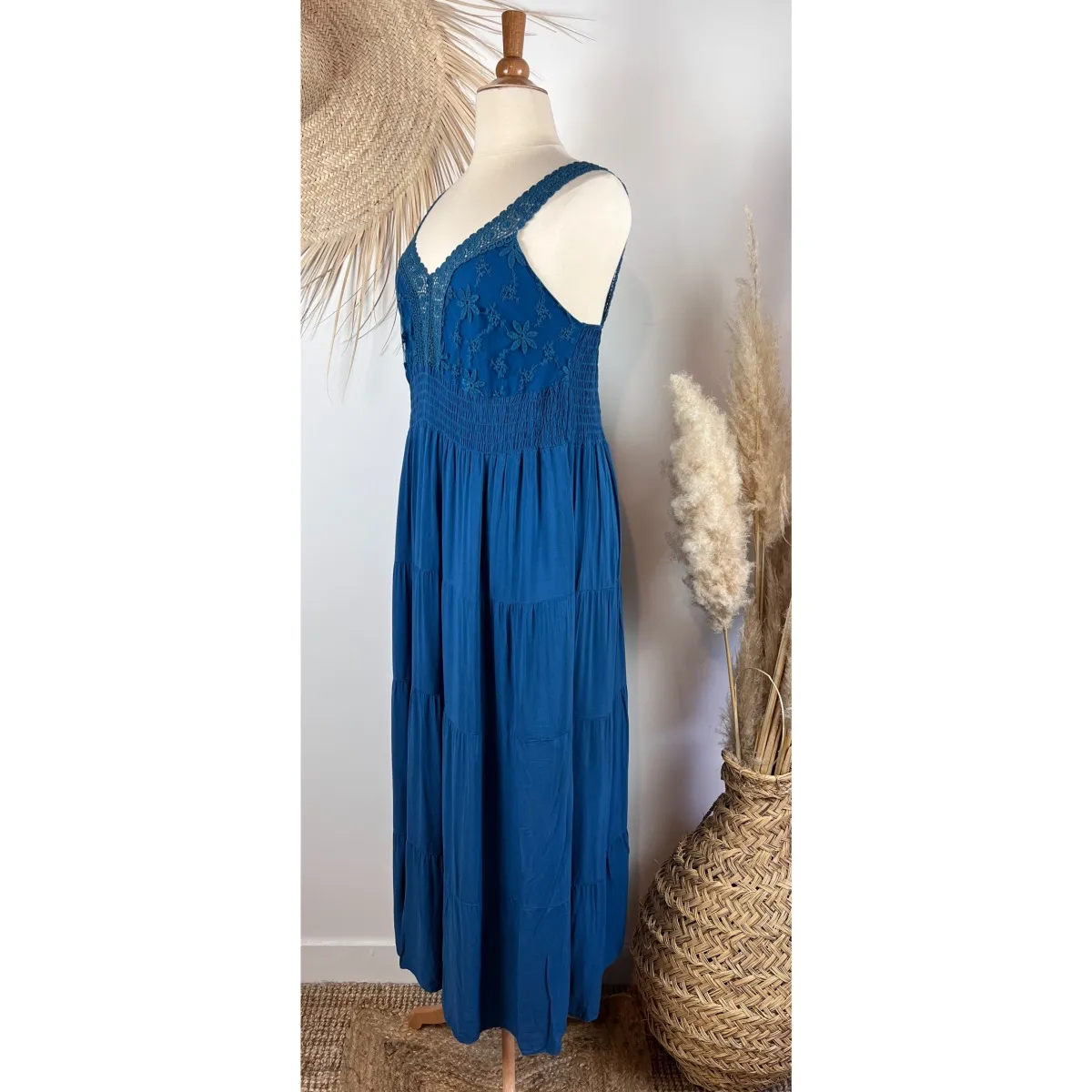 Robe longue bretelles crochet dentelle bohème grande taille