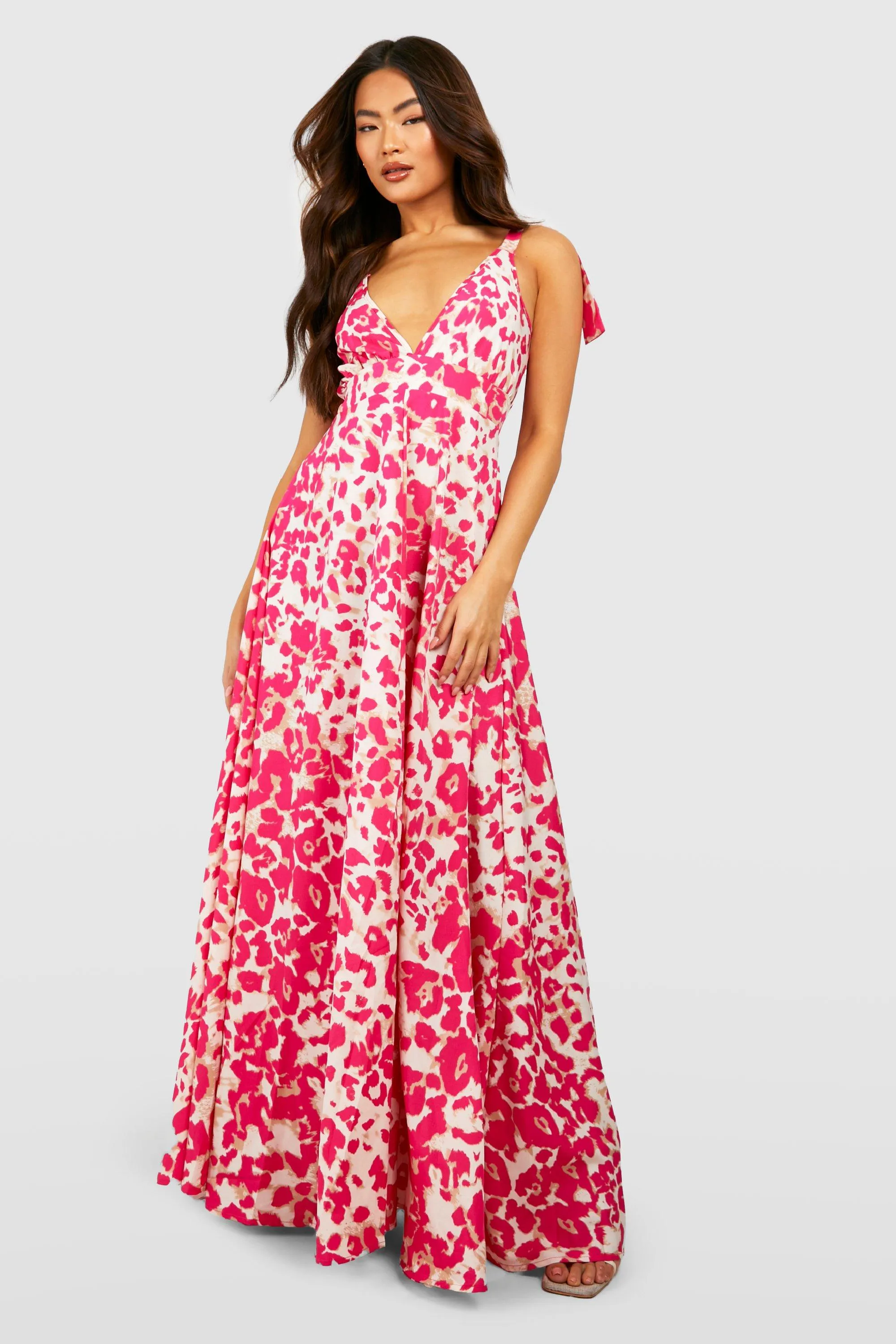 Robe longue décolletée à imprimé animal