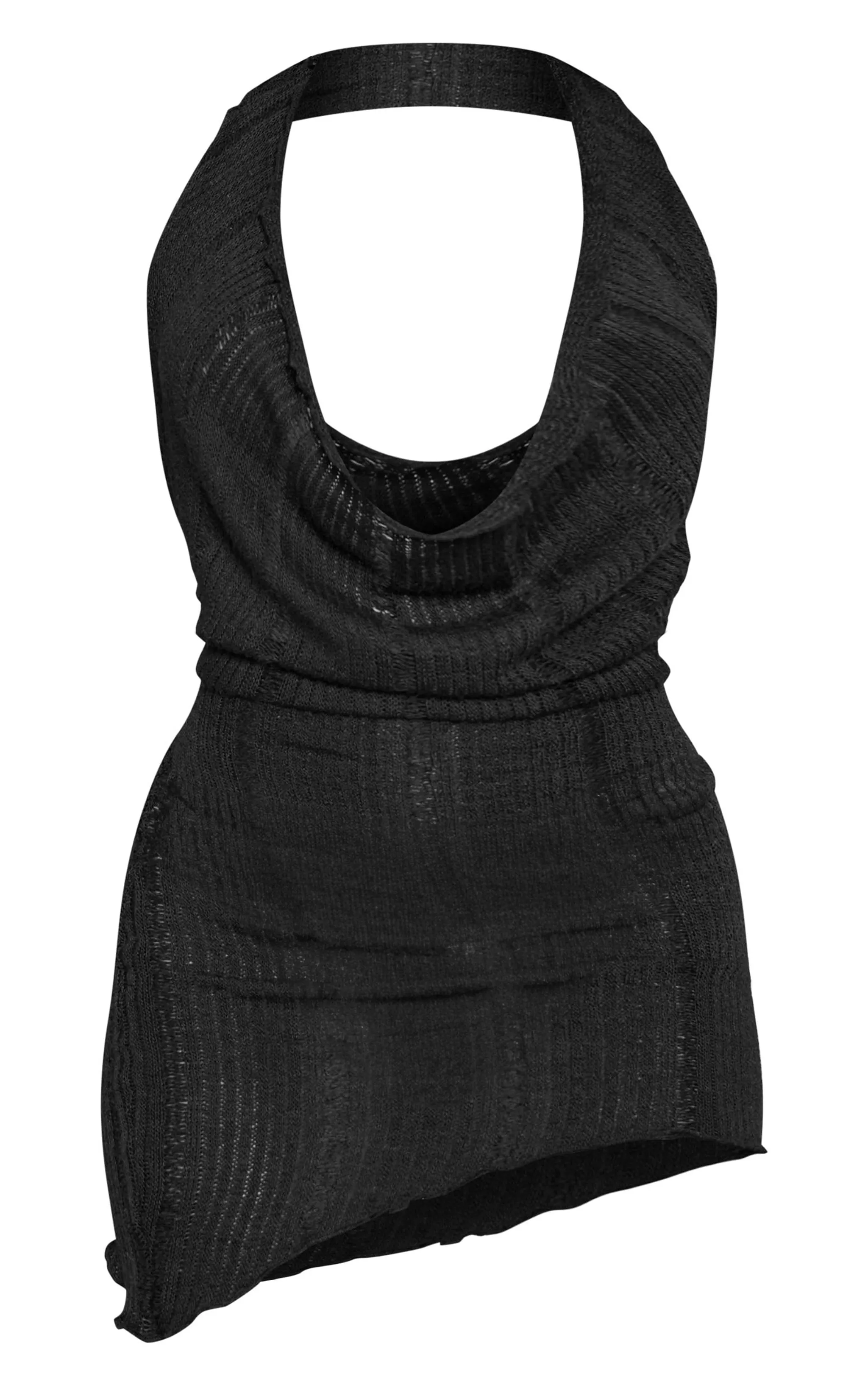 Robe moulante en mesh transparent texturé noir à dos nu et col bénitier