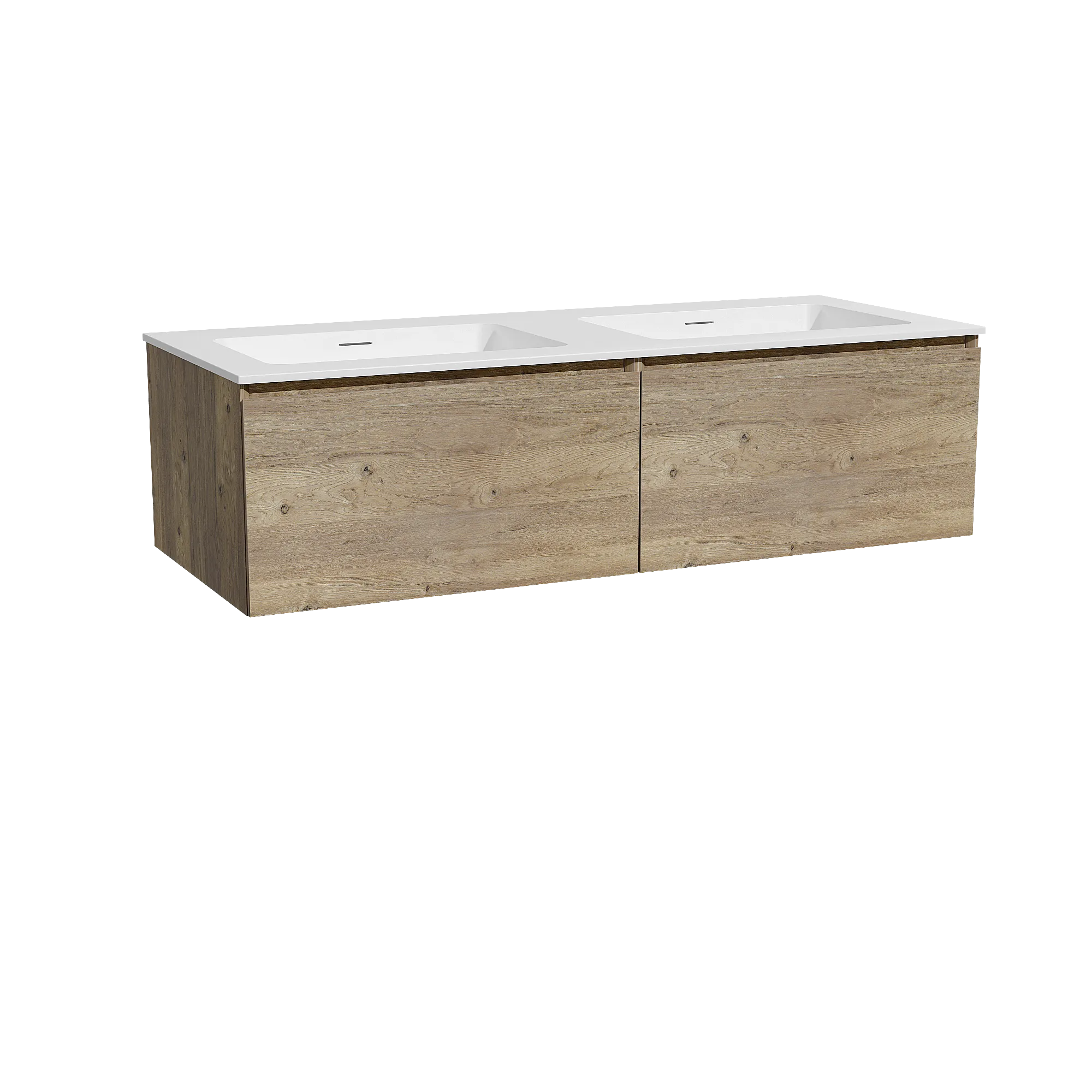 Storke Edge meuble salle de bains suspendu 130 x 52 cm chêne brut avec Mata double vasque en solid surface blanc mat