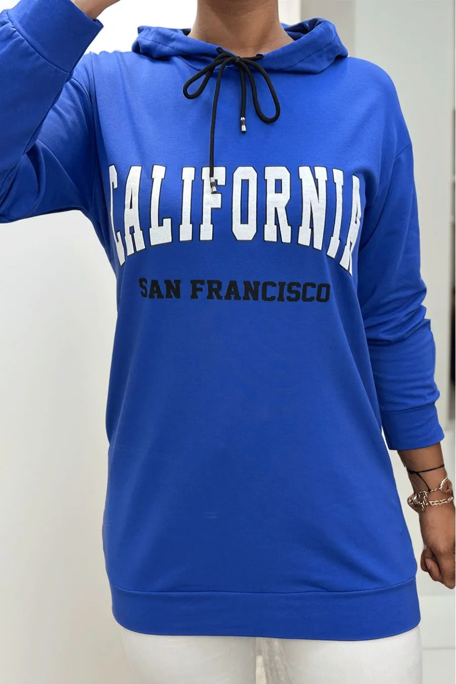 Sweat à capuche royal avec écriture CALIFORNIA