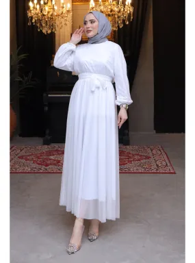 White - Fully Lined - Modest Dress